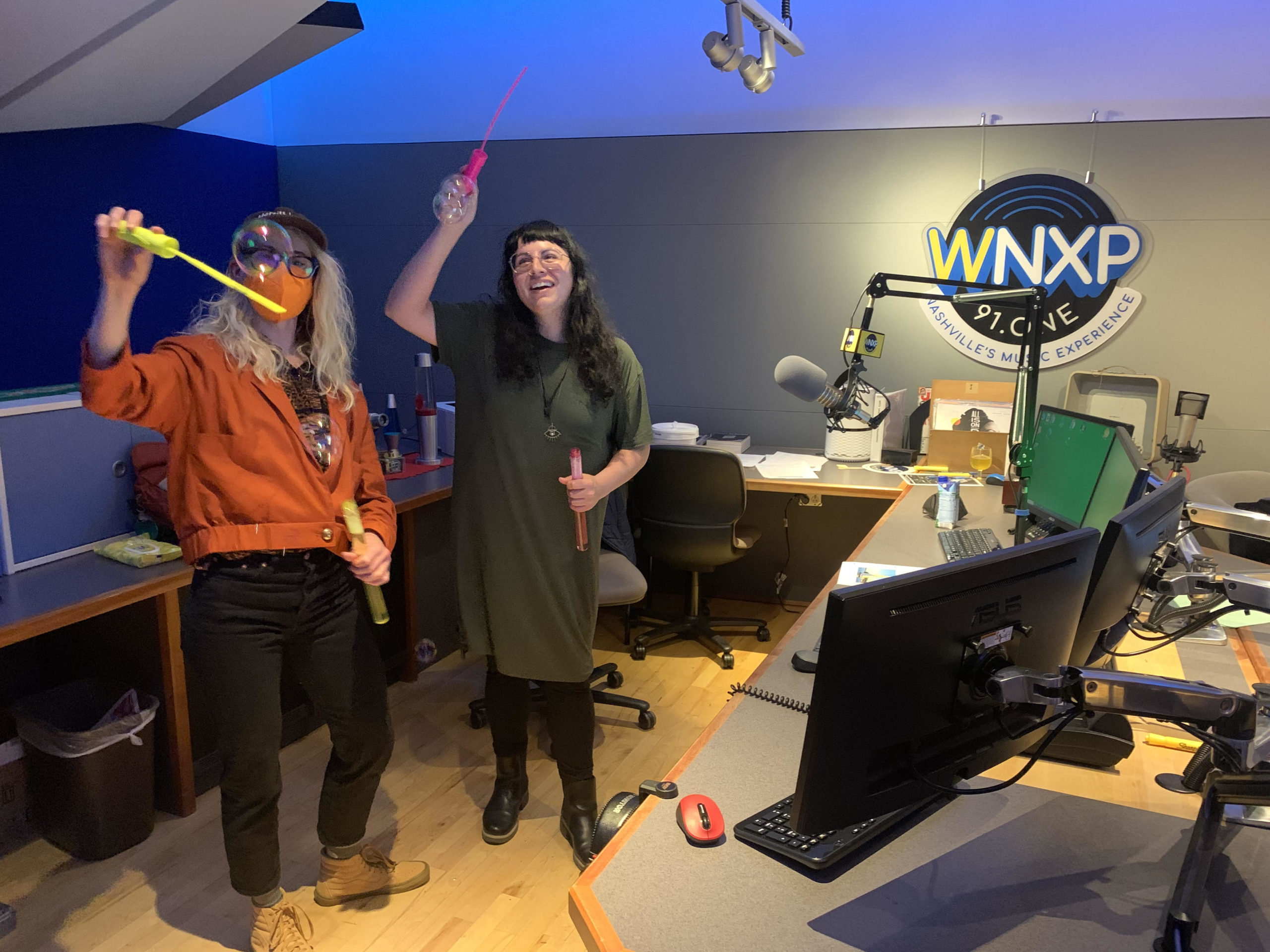 Jewly Hight (left), Ayisha Jaffer (right) having fun in the WNXP Studios