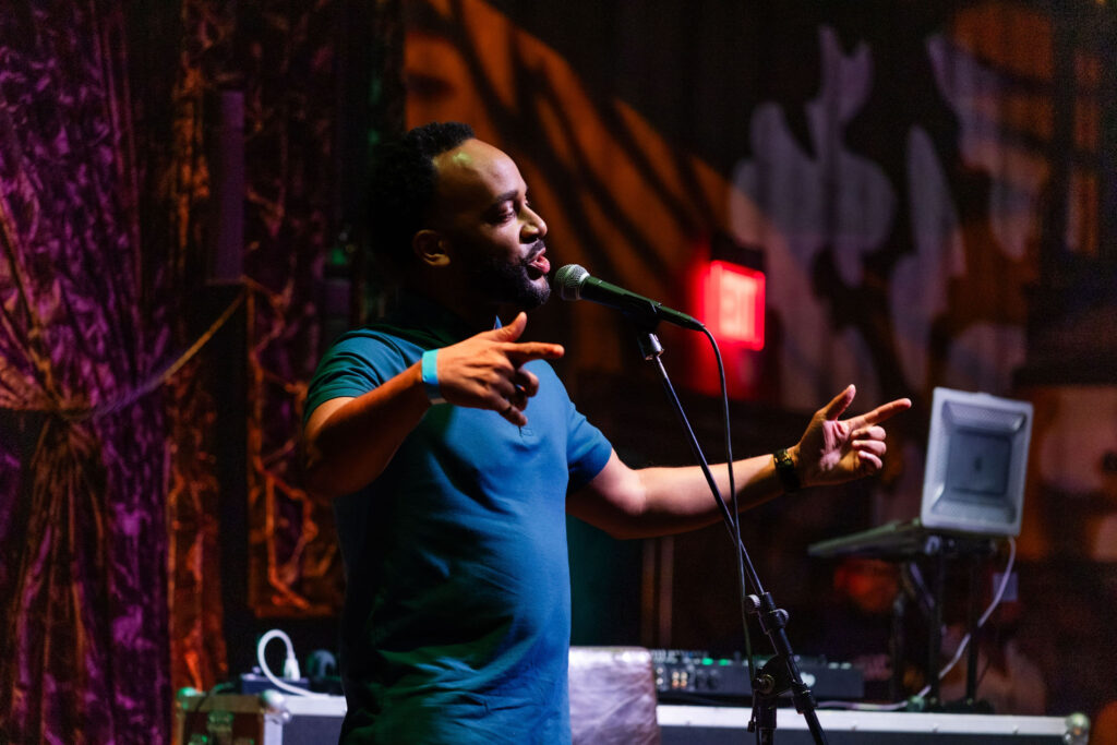 Rashad tha Poet performs at a Nashville Public Radio event celebrating R&B music.